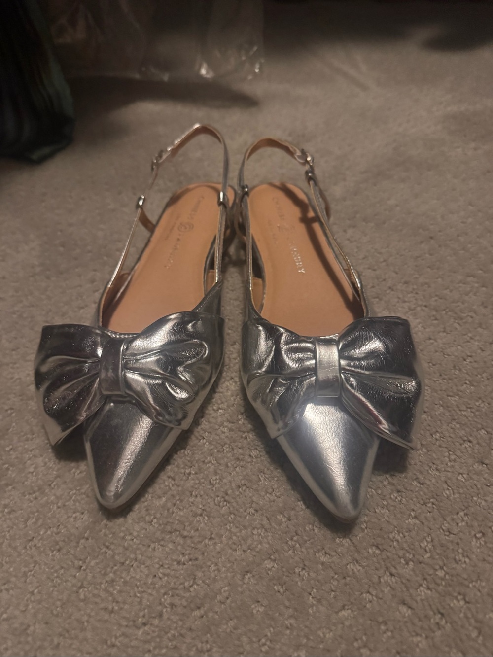 Chinese Laundry Silver Pointed Bow Slingback Flats